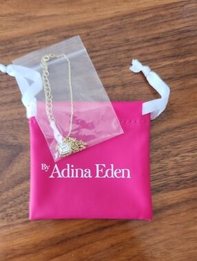 Adina Eden Pace Outlined Baguett3 Solitaire Pendant Necklace